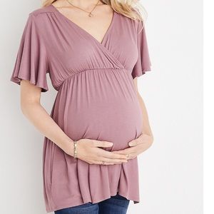 Maurice’s Solid Flutter Sleeve Babydoll Nursing Friendly Maternity Top